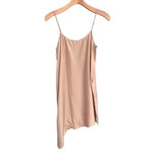 Eileen Fisher Asymmetrical 100% Silk Cami Tunic Slip Dress tan